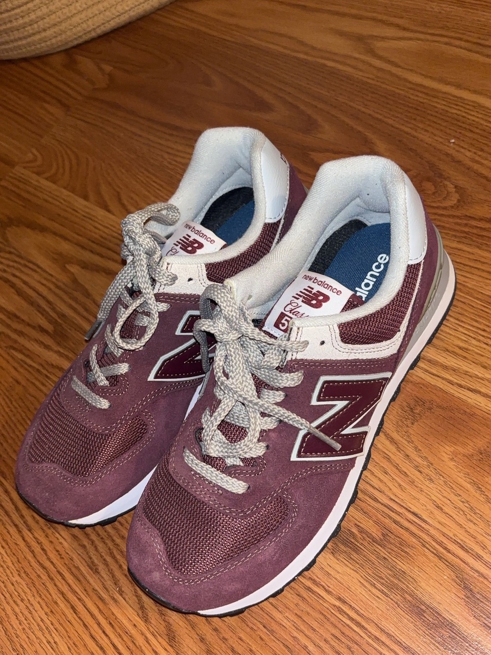 New Balance Women's Burgundy Suede & Mesh Sneakers with White Accents